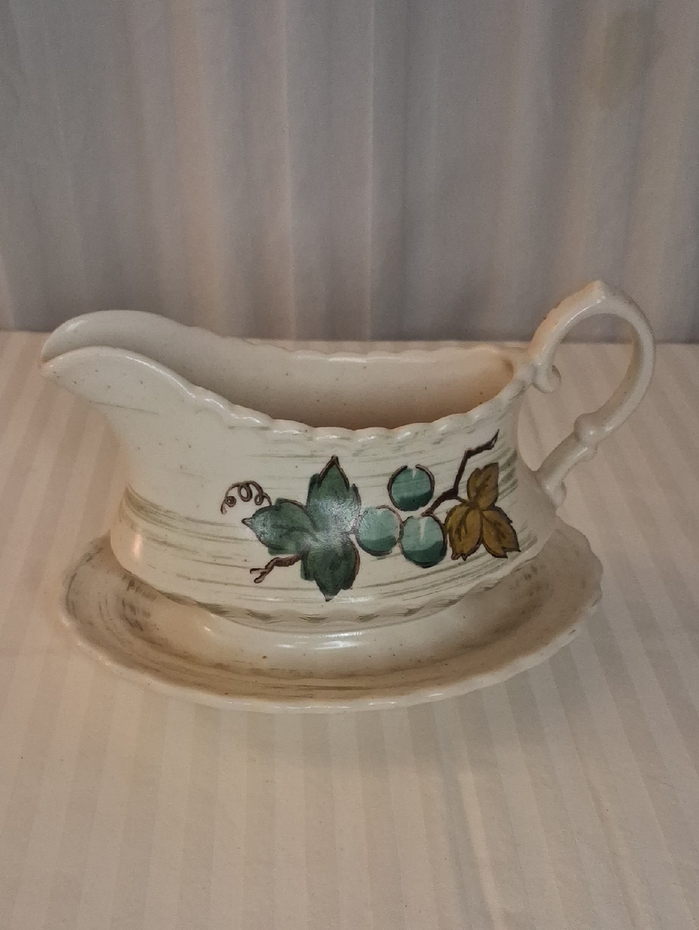 Vintage Ceramic Gravy Boat with Saucer, Vernon Ware By Metlox